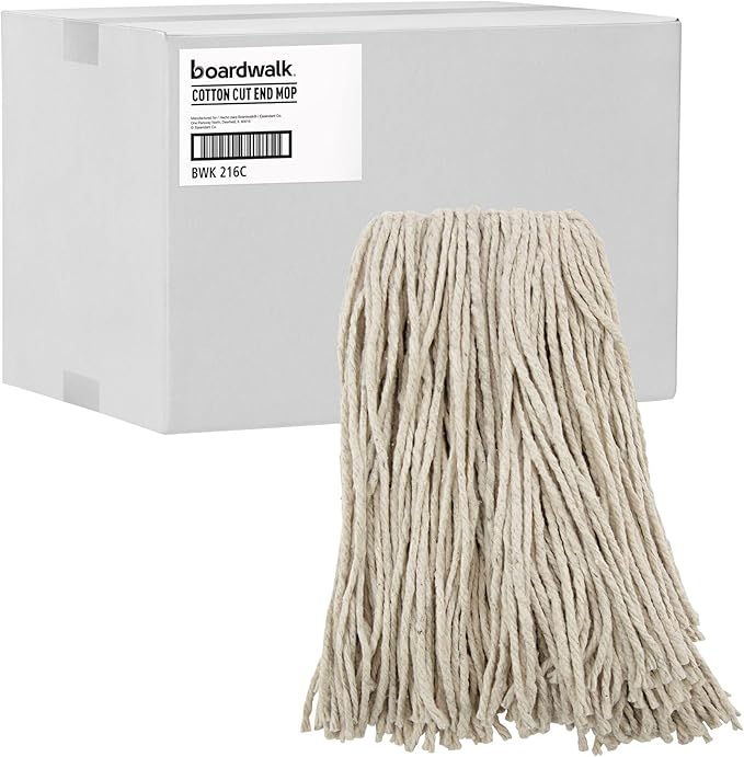 Boardwalk Premium Cut-End Wet Mop Heads, Cotton, 16oz, White, 12/Carton