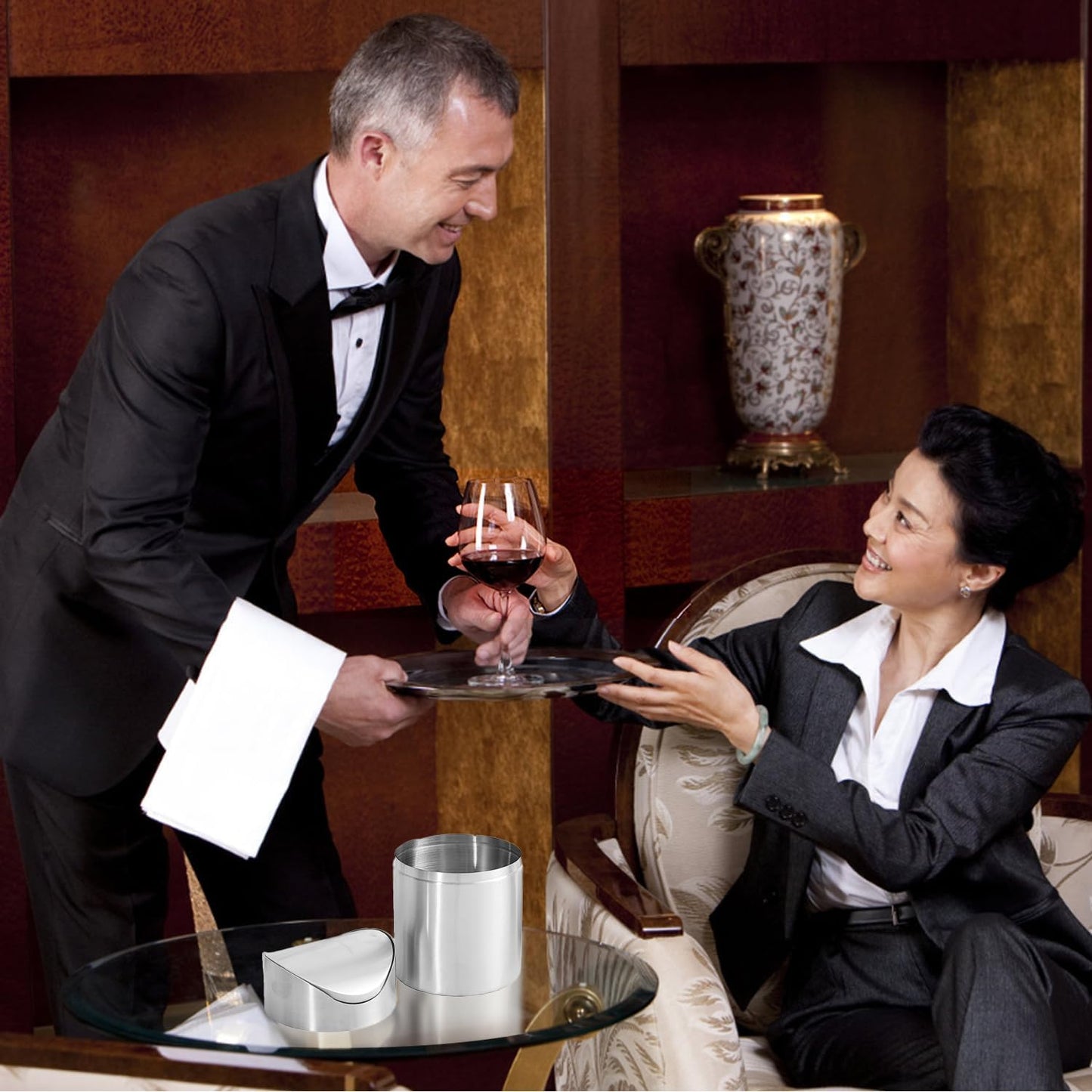 Mini Trash Can, Tiny Desktop Trash Bin with Swing Lid, Stainless Steel Bathroom Countertop Garbage Cans Kitchen Waste Bins with Trash Bag