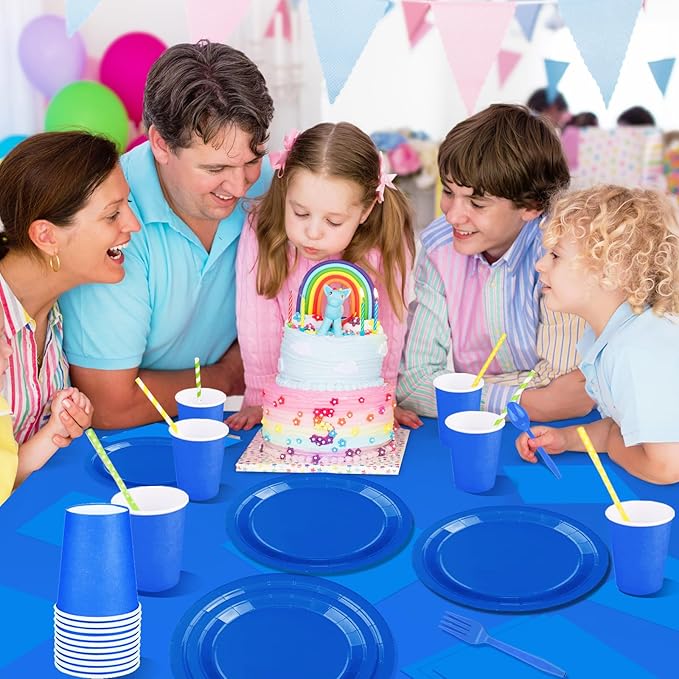 229PCS Blue Party Supplies Set Paper Disposable Plates Cups Plastic Spoons Forks Knives Blue Napkins for 30 Guests Disposable Party Dinnerware Set for Wedding Birthday Parties