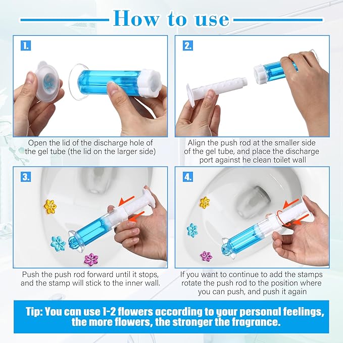 Flower Stamp Toilet Gels Toilet Stain Removal Cleaning Air Freshener Flower Stamps Pack for Bathtubs Bathroom (3 Colors,3 Pcs)