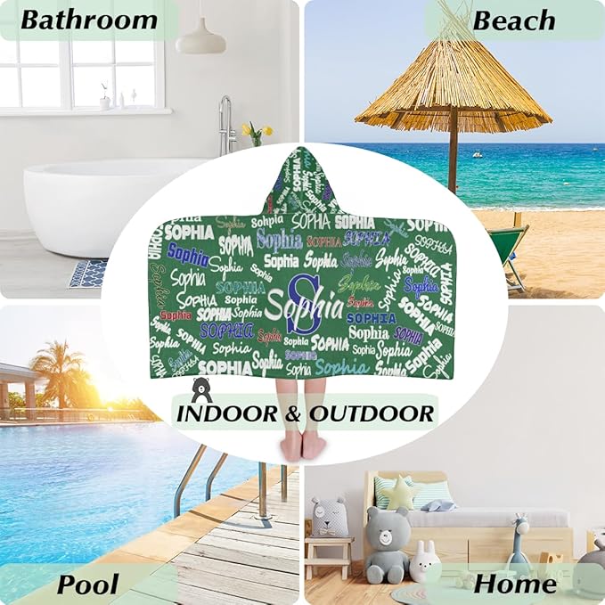 Custom Hooded Towel for Toddlers Boys Girls Kids Bath Pool Beach Towel Soft Absorbent Beach Poncho Wrap Changing Robe, Sea Green Color
