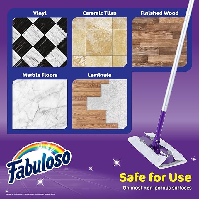 Fabuloso Dry Cloths Sweeping Pads, 16 Count, Disposable Dry Cloths for Use with Fabuloso Dry and Wet Sweeper, Traps and Locks Dirt, Dust, and Hair, 10.4 x 8 Inches Each - 2 Pack