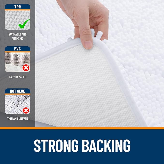 OLANLY Bathroom Runner Rugs 59x20, Extra Soft Absorbent Chenille Bath Rugs, Rubber Backing Quick Dry, Machine Washable Long Bath Mats for Bathroom Floor, Tub and Shower, Home Decor Accessories, White