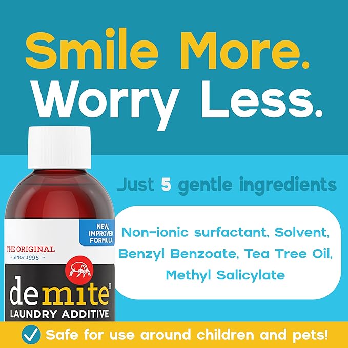 DeMite Laundry Additive - Dust Mite Waste Remover for Allergy Relief, Treatment for Bedding & Clothes, Safe for Children & Pets, Fragrance-Free Gentle Formula, Use with Any Laundry Detergent, 1 Liter