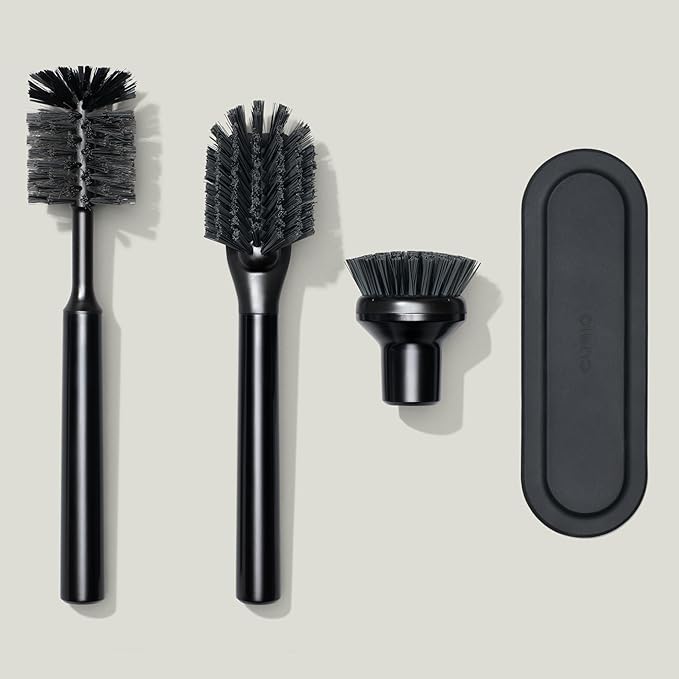Curio Home Goods Ionic Brush Set, Magnetized to Stand Upright, Stainless Steel with Replaceable Heads, Onyx/Black
