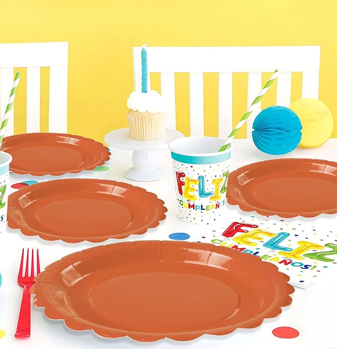 HEIPINIUYE 25 Pieces Orange Paper Plates 9 Inch Fall Orange Scalloped Plates Disposable Dinner Plates for Wedding Baby Shower Birthday Thanksgiving Party Dessert Plates