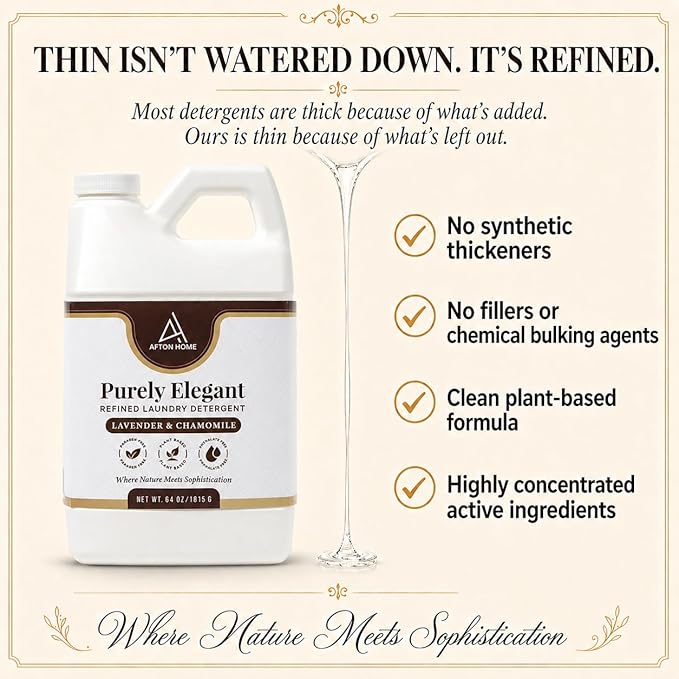 Elegant Luxury Plant-Based Laundry Detergent Lavender & Chamomile Scent, 64oz by Purely Elegant, Biodegradable, Bulk, Sensitive Skin Safe, Paraben Free, Highly Concentrated, HE Eco Family Size