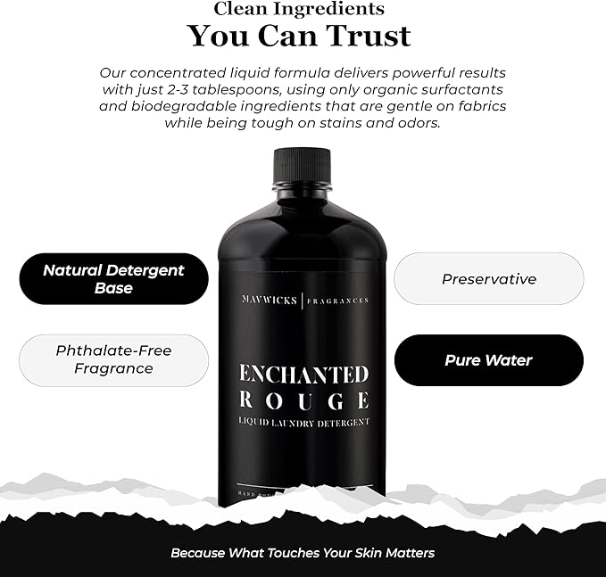 Mavwicks - Laundry Liquid Detergent (Enchanted Rouge) - 32 Oz Laundry Perfume Bottle for Men & Women, Stain & Odor Remover, Deep Clean, Long-Lasting Fragrance and Freshness for All Fabrics