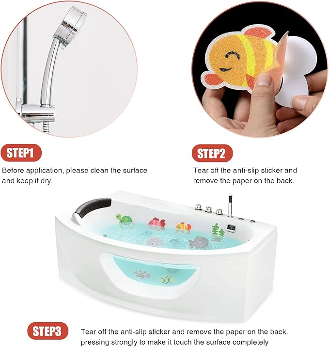 Secopad Non Slip Bathtub Stickers, 20pcs Submarine Sea Creature Adhesive Kids Anti Slip Decal Treads for Shower and Bath Tub with Premium Scraper