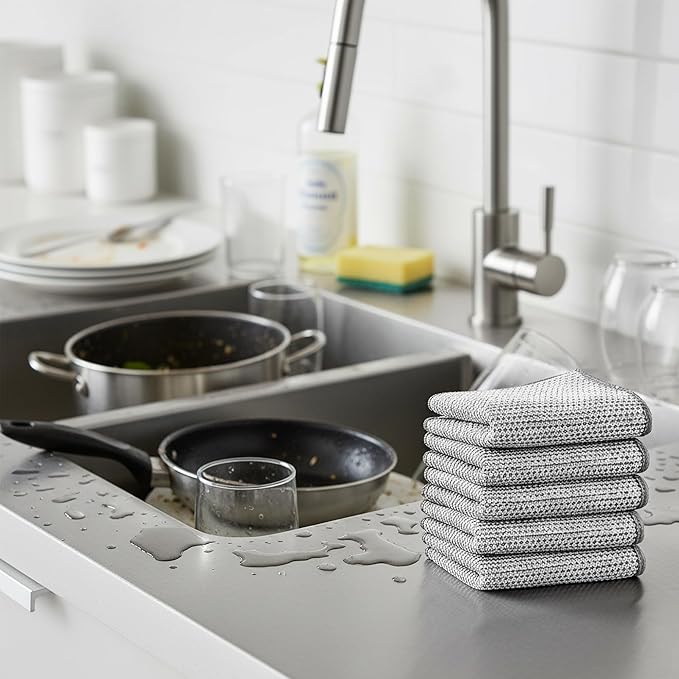 10PCS Steel Wool Dish Cloth 2-Layer – Reusable Metal Non-Scratch Multipurpose Dishwashing Rags for Wet & Dry Cleaning, Durable Diamond Weave Scrubber Pads for Kitchen Sinks Pots Pans Stove Top