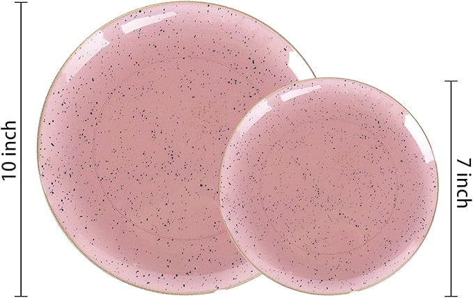 Liacere 32PCS Pink Plastic Plates - Pink Plastic Ceramic Disposable Tableware Plates Modern Dinnerware Set - Wedding & Party & Mothers Day