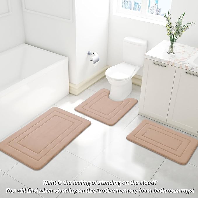 Arotive Memory Foam Bathroom Rug Mat 30x20, Ultra Soft and Absorbent Bath Mat, Machine Wash Dry, Comfortable Bath Rug Carpet for Bathroom Floor, Tub and Shower, Camel