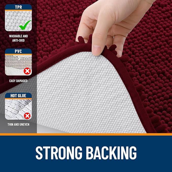 OLANLY Bathroom Rugs 32x20, Extra Soft Absorbent Chenille Bath Rugs, Rubber Backing Quick Dry, Machine Washable Bath Mats for Bathroom Floor, Tub and Shower, Home Decor Accessories, Burgundy
