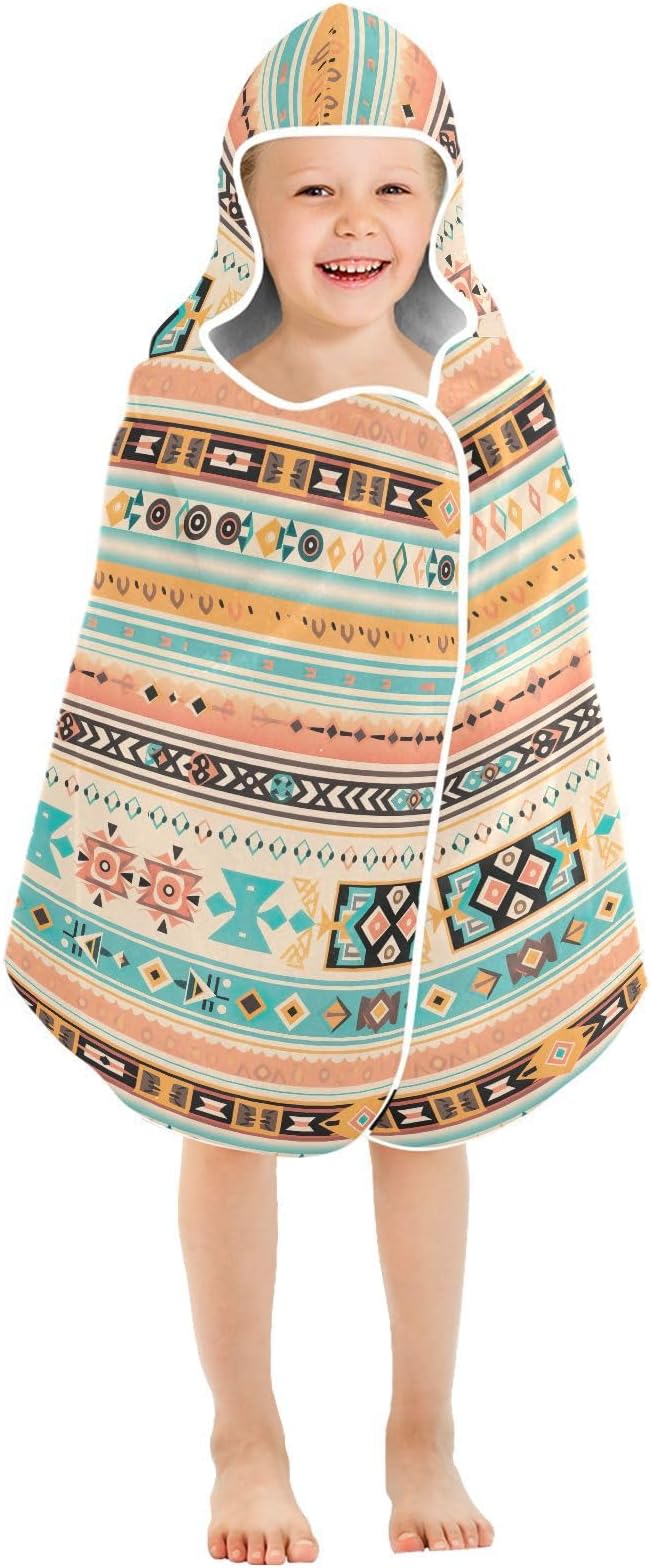 Kids Hooded Towels Ikat Ethnic Geometric Swimming Beach Towel 23.5" x 50" Bath Towel for Boys Girls 21215687