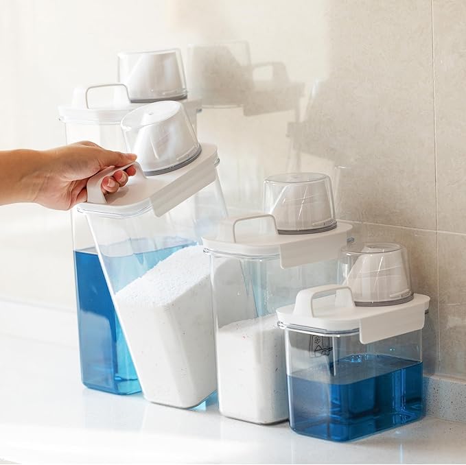 Laundry Detergent Dispenser-2 Pack, 98 oz Detergent Dispenser with 4 Removable Labels, Laundry Soap Dispenser for Laundry Room Organization and Storage, BPA Free & PET Plastic Clear