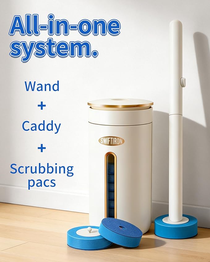 Disposable Toilet Cleaning System, Toilet Bowl Cleaner Wand and 8 Refills, Toilet Brush and Holder Set(Wall Mounted), Bathroom and Toilet Cleaning Scrubber Kit