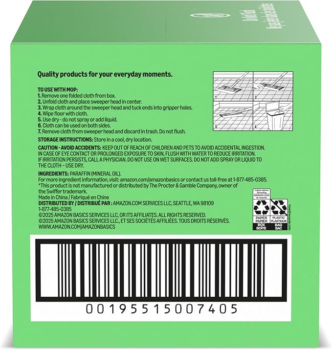 Amazon Basics Dry Sweeping Cloths for Floor Cleaning, Pet Hair, Dust, Dirt, Multi-Surface, Disposable, Fits Swiffer Sweeper Mop Heads, 64 Count, Packaging May Vary