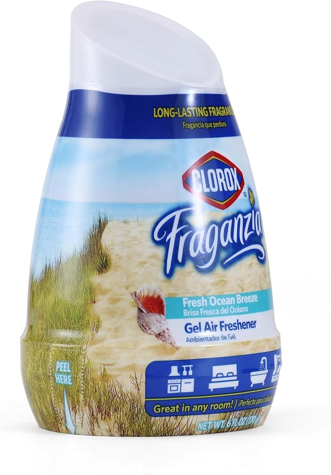 Clorox Fraganzia Cone Gel Air Freshener, Twist Open Adjustable Solid Air Deodorizer for Small Indoor Spaces, Continuous Fresh Ocean Breeze Scent for Bathroom Office Closet Odor Control, 6 Oz - 12 Pack
