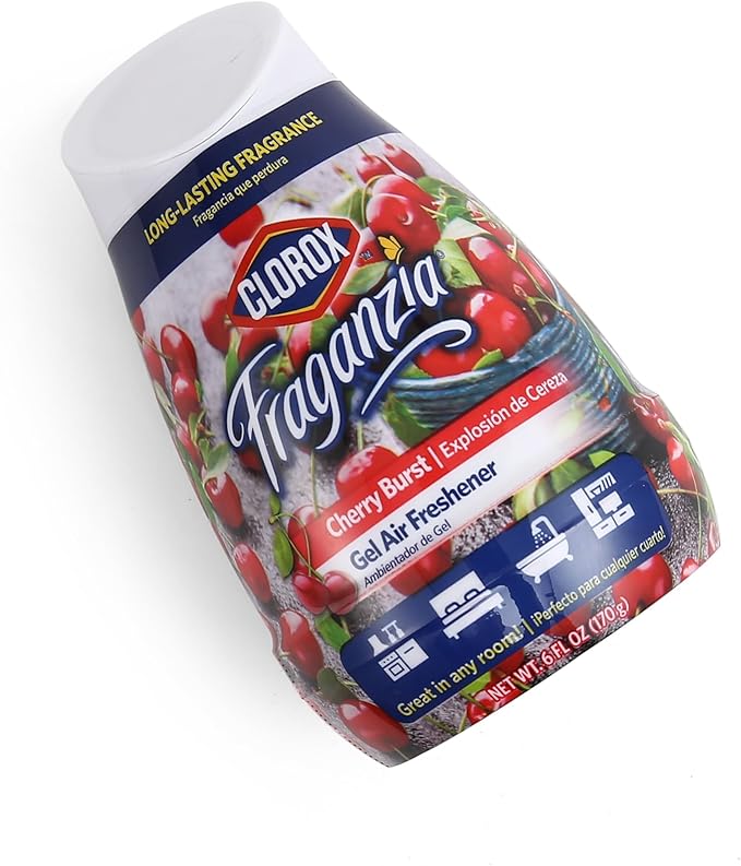 Clorox Fraganzia Gel Air Freshener Cone, Cherry Burst Scent - No-Plug, Battery-Free Air Freshener for Small Rooms, Closets, Kitchens, Bathrooms, Offices and More, 6 Ounce - 12 Pack