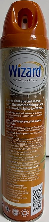 Wizard The Magic of Fresh | Odor Neutralizer & Air Freshener - 10 Oz. Pumpkin spice (Pack of 4) (Packaging May Vary)