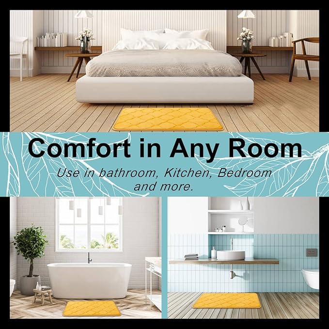 OLANLY Memory Foam Bath Mat Rug 47x20, Ultra Soft and Absorbent Bathroom Rugs, Non-Slip, Comfortable, Machine Washable Bath Carpet for Bathroom Floor, Tub, Shower and Home Decor Accessories, Yellow