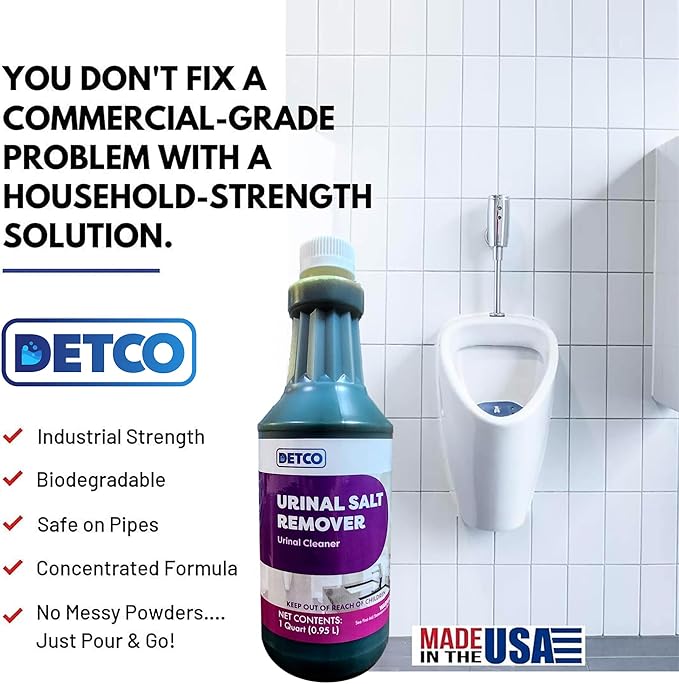 Urinal Salt Remover Concentrate - Safe on Pipes and Plumbing, Odor Control, Cleans Rust, Scale, and Uratic Salt Build-Up, Case of 12