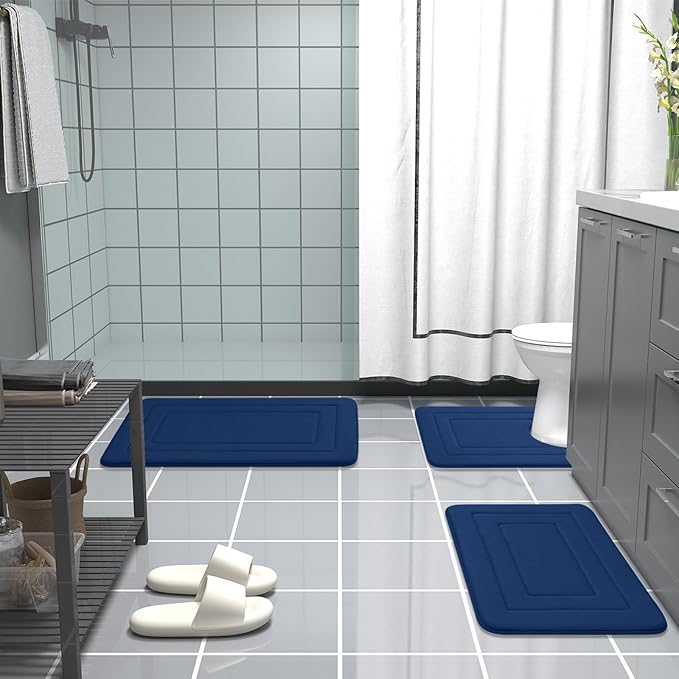 Arotive Memory Foam U-Shaped Toilet Rugs 24" x 20", Super Soft Absorbent Contoured Bathroom Rugs, Machine Washable Contour Bath Mats for Bathroom Toilet Base, Navy