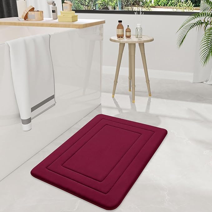 Arotive Memory Foam Bathroom Rug Mat 47x24, Ultra Soft and Absorbent Bath Mat, Machine Wash Dry, Comfortable Bath Rug Carpet for Bathroom Floor, Tub and Shower, Burgundy