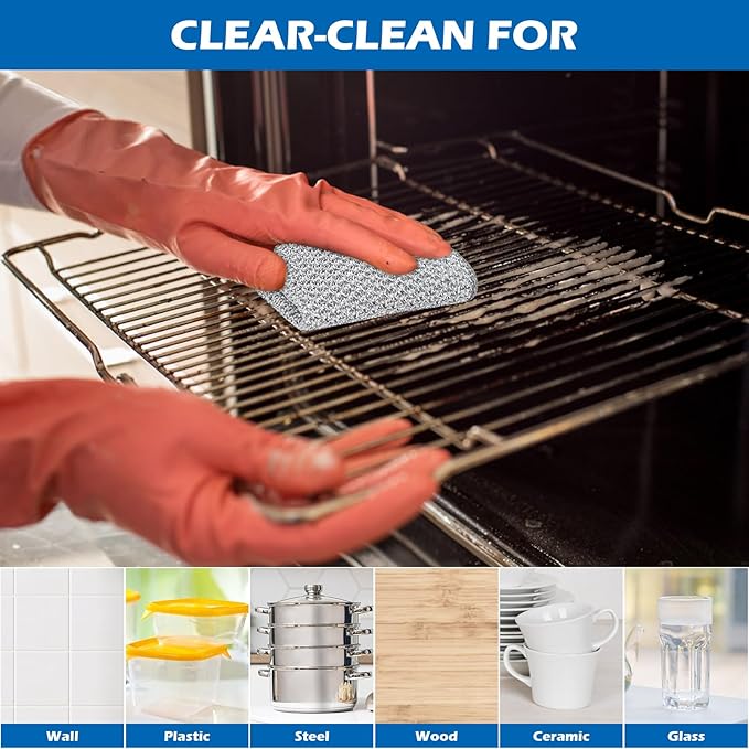 6 pcs Wire Dishwashing Rag for Wet and Dry,Non-Scratch Wire Dishcloth,Multipurpose Cleaning Pads, Time-Saver Kitchen Wipes Cleaning Cloths, Silver
