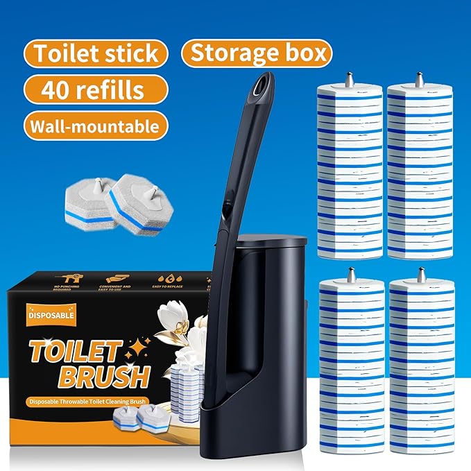Disposable Toilet Brush - Toilet Bowl Cleaner, Toilet Cleaning Supplies, Toilet Brush with Holder, Toilet Bowl Cleaner Wands,40 Refills for Toilet Cleaning and Hygienic Bathroom Maintenance