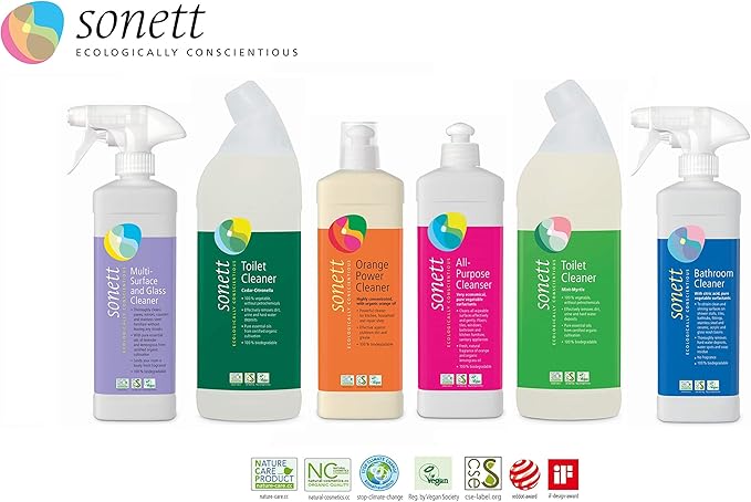 Sonett Organic Toilet Cleaner Mint-Myrtle,(25fl Oz/ 750ml) Effectively removes dirt, urine and hard water deposits.Pure essential oils from certified organic cultivation.