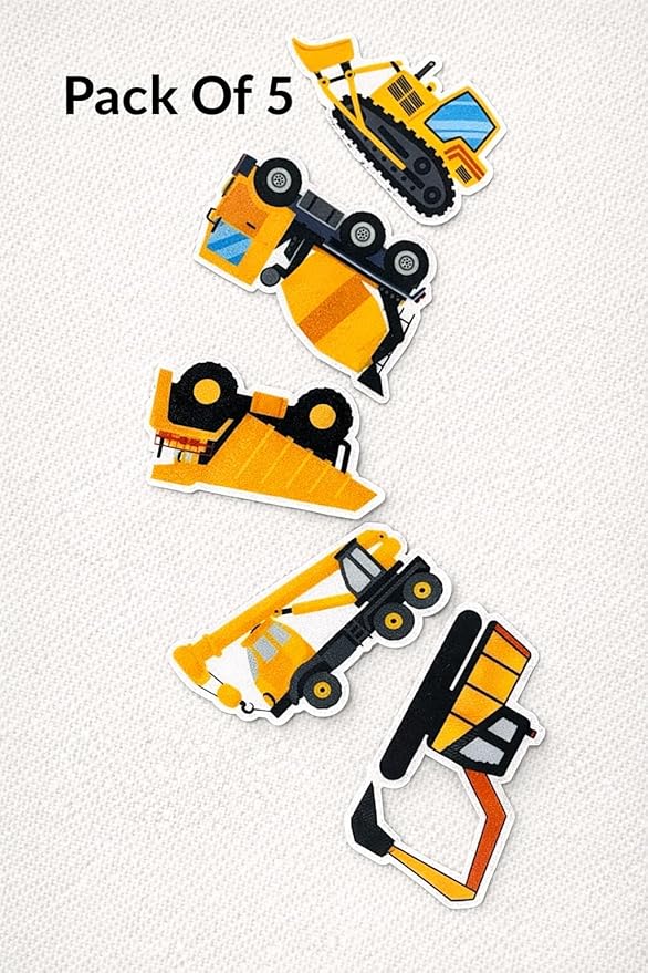 Construction Vehicle Bath and Shower Stickers, Slip Resistant Grip Stickers for Kids, (Pack of 5)