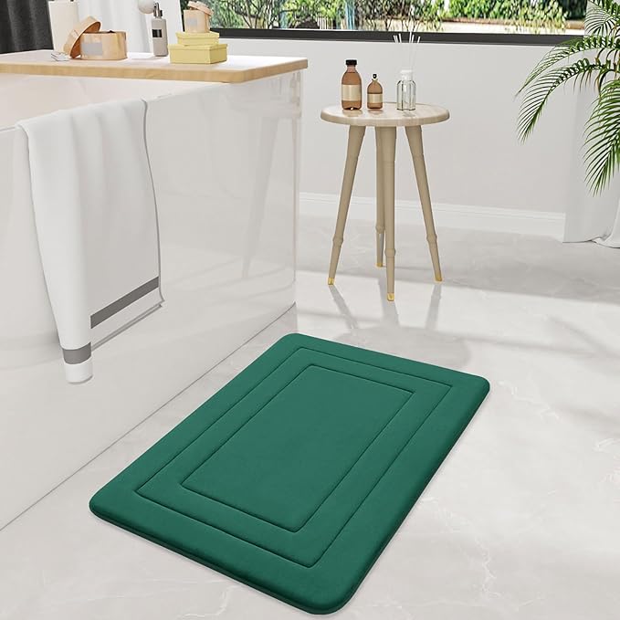 Arotive Memory Foam Bathroom Rug Mat 30x20, Ultra Soft and Absorbent Bath Mat, Machine Wash Dry, Comfortable Bath Rug Carpet for Bathroom Floor, Tub and Shower, Dark Green