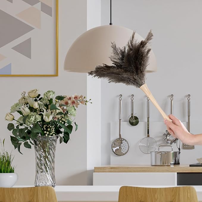 Superio Ostrich Feather Duster Fluffy Dust Remover, with Wooden Handle Reusable for Cleaning Homes, Ceilings, and Furniture (12 Pack)