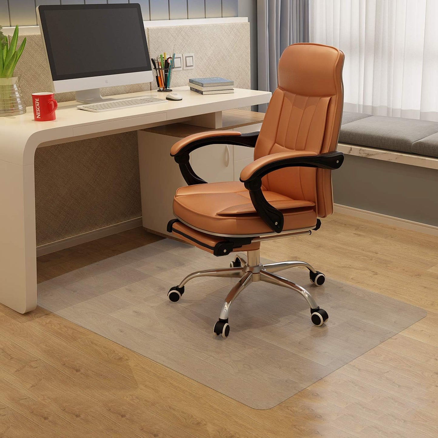 Office Chair Mat for Hardwood Floor, 48”x 36” Vinyl Desk Chair Mat Clear Floor Protector Mat for Rolling Chair Office & Home, Easy Glide and Flat Without Curling