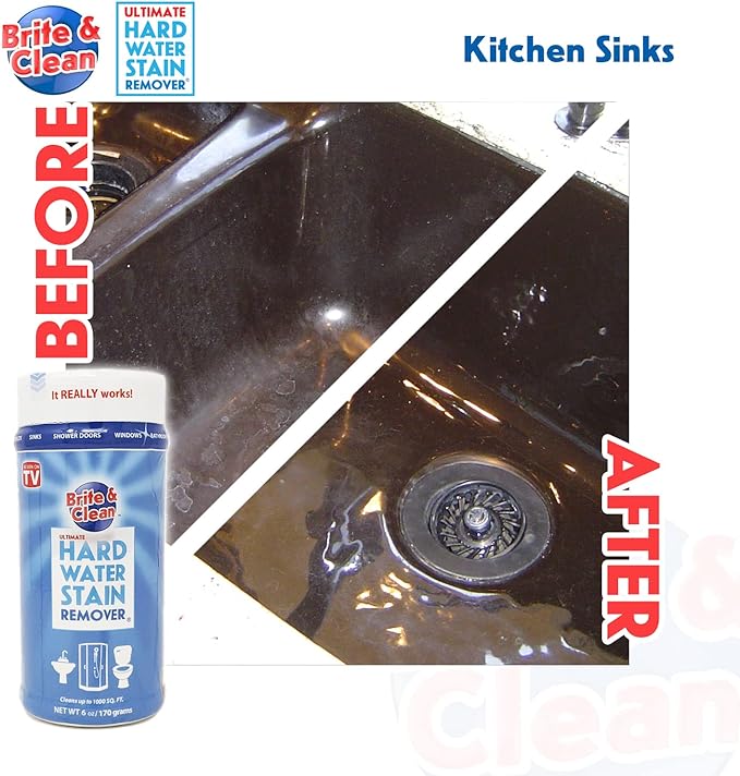 Brite & Clean® (Bright & Clean) Ultimate Hard Water Stain Remover® for Glass, Shower Doors & Windows – Removes Mineral Deposits from Granite, Porcelain, Tile, Stainless Steel & Chrome