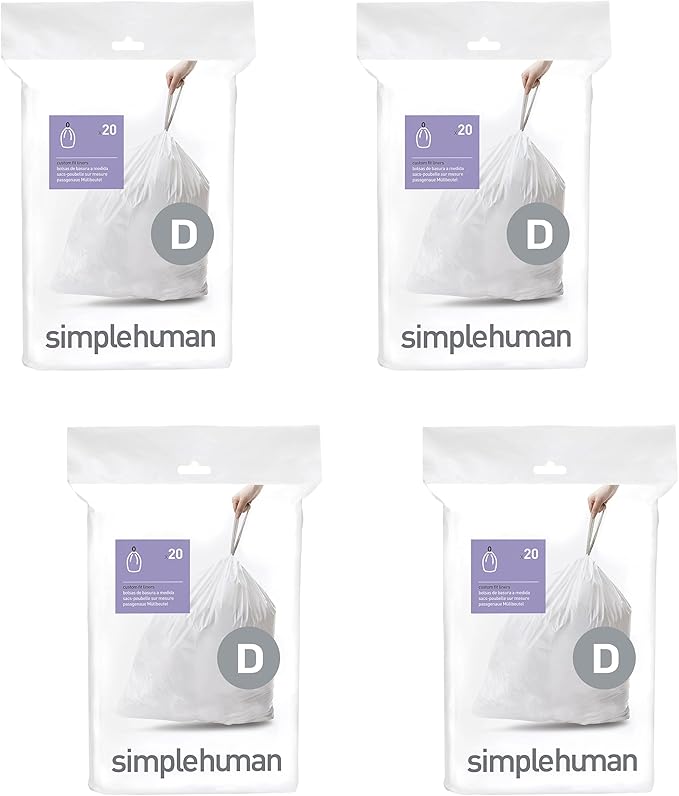 simplehuman CW0163 20L, 20 Liners, White — Code D (Pack of 4)