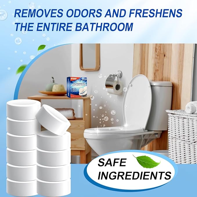 Automatic Toilet Bowl Cleaner Tablets, 50 Pack Mint Scent Toilet Cleaning Bubbles, Long-Lasting Stain & Odor Remover, Safe for Kids & Pets, Suitable for All Toilets
