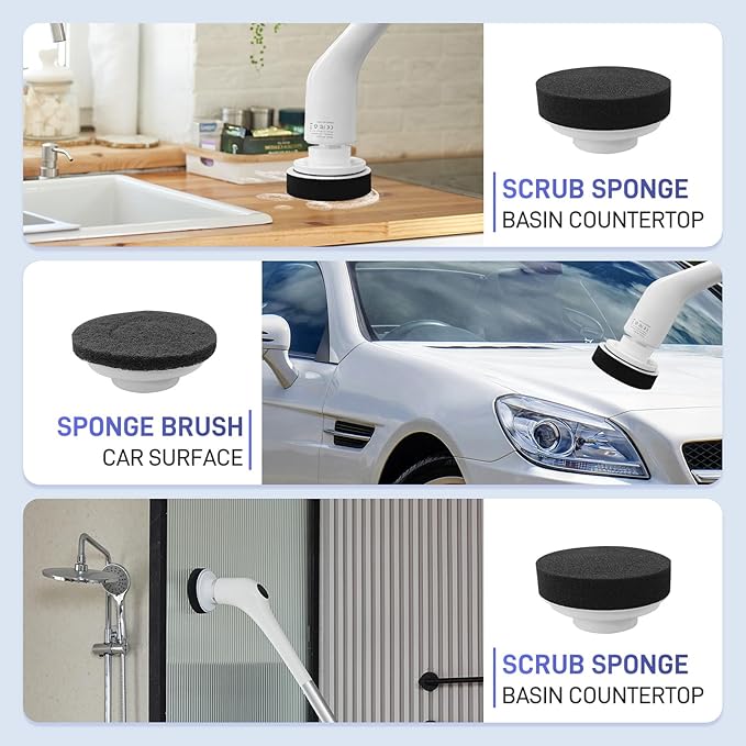 FUNCCUBE Electric Spin Scrubber - Bathtub Shower Scrubber,Bathroom Cleaning Brush Floor Brushes with Long Handle,Power Cordless Automatic Handheld Mop Cleaner for Bath Tub Kitchen Tile Grout Hardwood