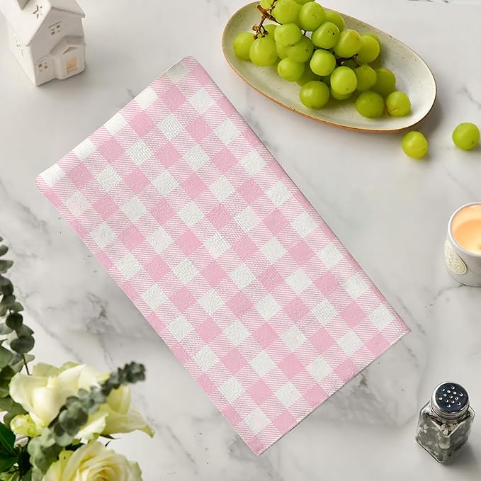 Spring Buffalo Plaid Kitchen Towels Farmhouse Gingham Dish Towel Pastel Spring Summer Checkered Decor Happy Easter Decorations for Home Party