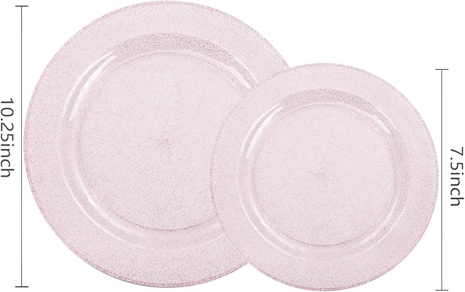WDF 120pcs Pink Plastic Plates Disposable - Clear Pink Glitter Plates including 60PCS Dinner Plates 10.25inch and 60PCS Salad Plates 7.5inch for Wedding/Baby Shower/Spring/Birthday