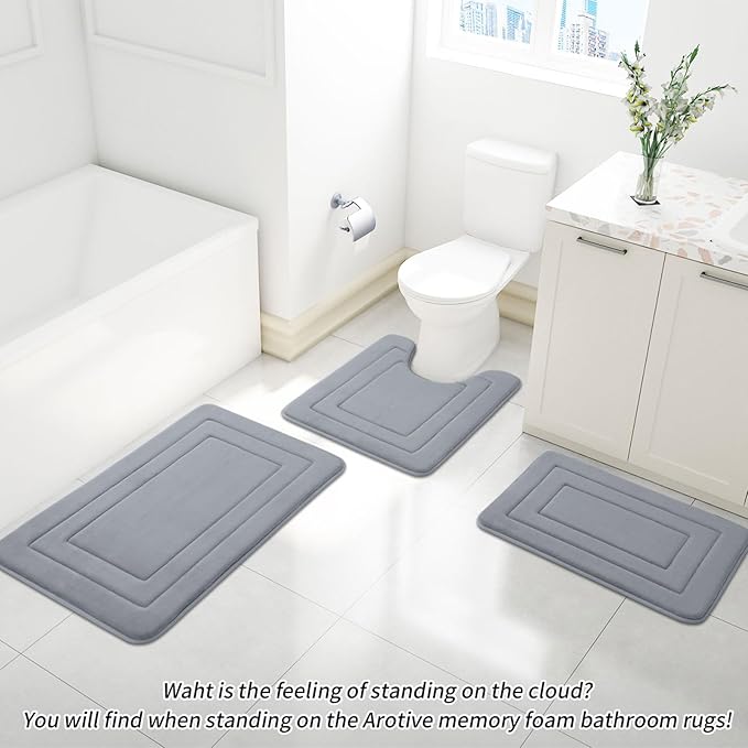 Arotive Memory Foam Bathroom Rug Mat 30x20, Ultra Soft and Absorbent Bath Mat, Machine Wash Dry, Comfortable Bath Rug Carpet for Bathroom Floor, Tub and Shower, Medium Grey