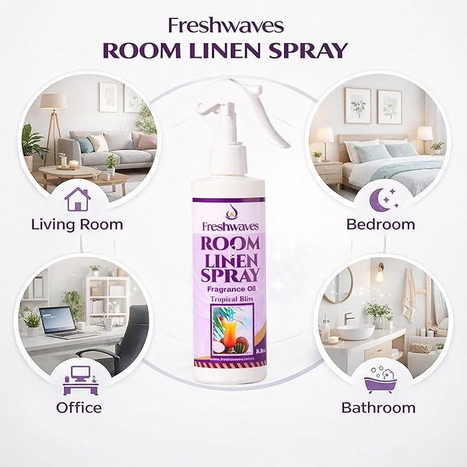 Freshwaves Room & Linen Spray | Tropical Bliss Fragrance Oil | 8.8oz Air Freshener | Odor Eliminator for Living Room, Bedroom, Bathroom & Office