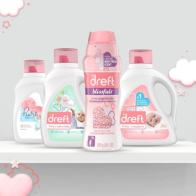 Dreft Blissfuls In-Wash Laundry Scent Booster Beads,Baby Fresh Scent,18.2 oz,(Pack of 4)