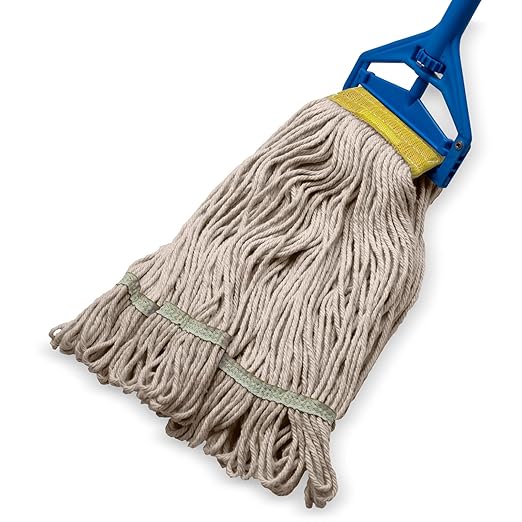 SPARTA 369513B00 FLO-PAC Cotton Mop Head, Loop-Ended, 5 Inch Color-Coded Yellow Headhand for Organized Cleaning, Small - 30 Inches Long, Tan with Yellow Band