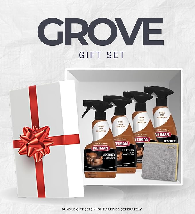 4x Weiman Leather Cleaner and Conditioner 12 oz Bundle with Microfiber Auto Cleaning Cloth – Moisturizes, restores, and protects leather furniture, car interiors, and accessories – Gift Set (5 Items)