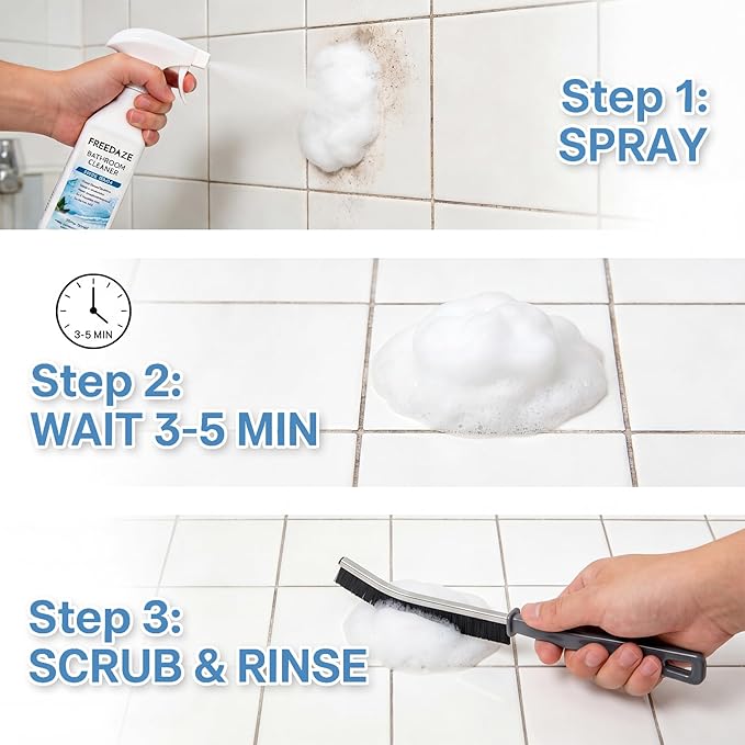 Bathroom Cleaner Foam Spray (400ml) - Spray, Wait & Scrub for Hard Water Stains, Mold, Rust & Soap Scum | Free Cleaning Brush Included (1 PACK)