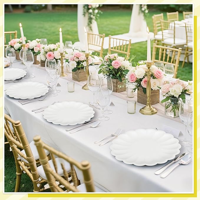 NatNarr 30 Pcs White Paper Plates 9.5 In White Plates Disposable Heavy Duty Scalloped Party Plate with Shell Edge for Wedding Birthday Bridal Shower Girl Baby Shower