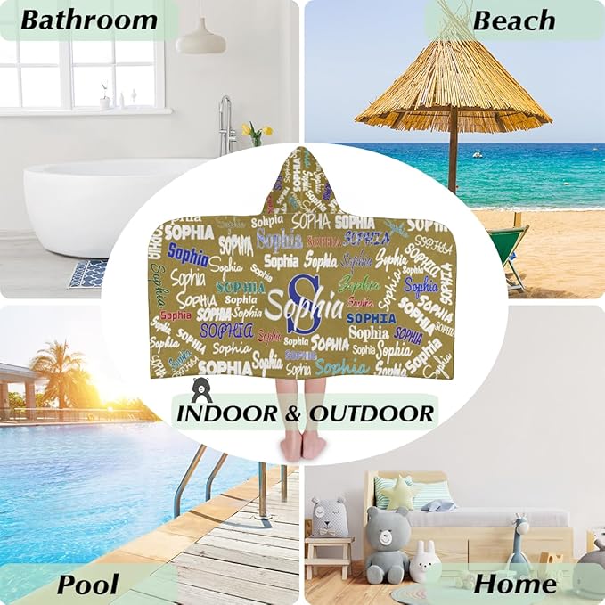 Personalized Hooded Towel Kids Beach Towels Name, Custom Toddlers Cotton Wrap Towel for Shower Beach Trip Pool, Solid Olive Color