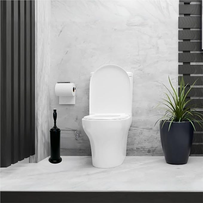 Splash Home Buena Stainless Steel Toilet Brush with Holder, Bowl Scrubber with Durable Cleaning Bristles, Hidden Brush with Splash Protective Disc Design - Matte Black